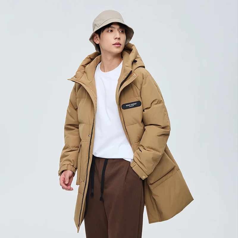 

Winter Thiened Hooded down Jaet Youth Trendy Couples Sle Polyester Fiber White Du down Filling Medium Length Pure Color