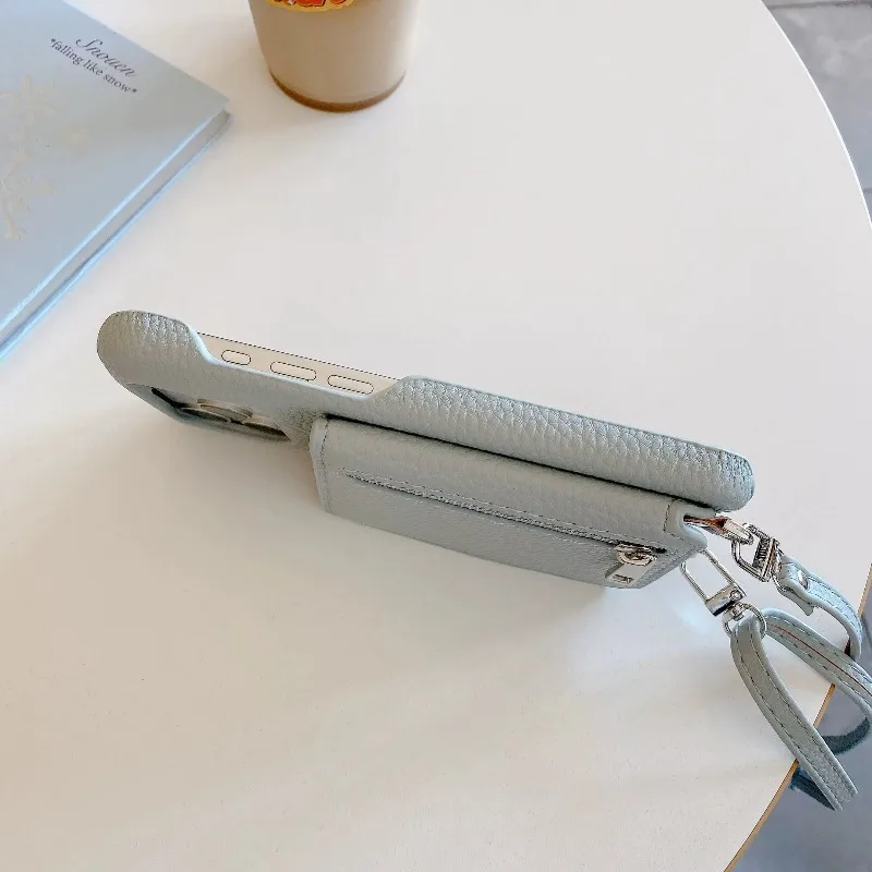 Cordão crossbody com zíper espelho carteira titular do cartão slot caso de telefone para iphone 17 ar 16 15 14 13 12 11 pro max 11 plus capa