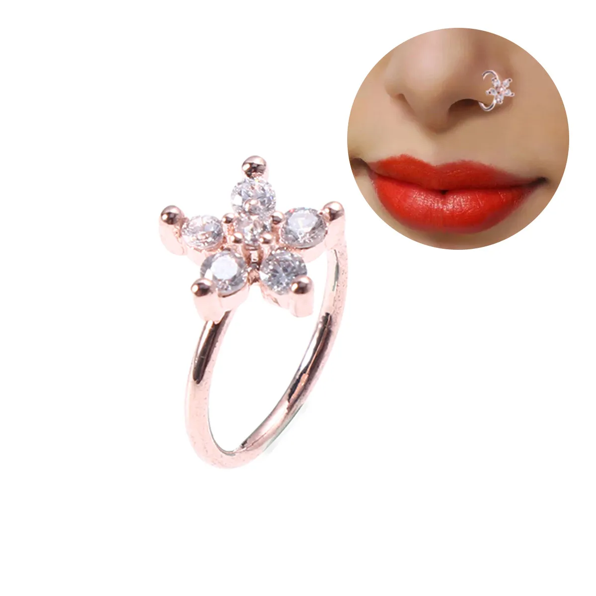 Copper Flower Nose Ring Women Non Toxic High Polish Comfortable Daily Jewelry Gift Idea for Girlfriend Family Nose Piercing
