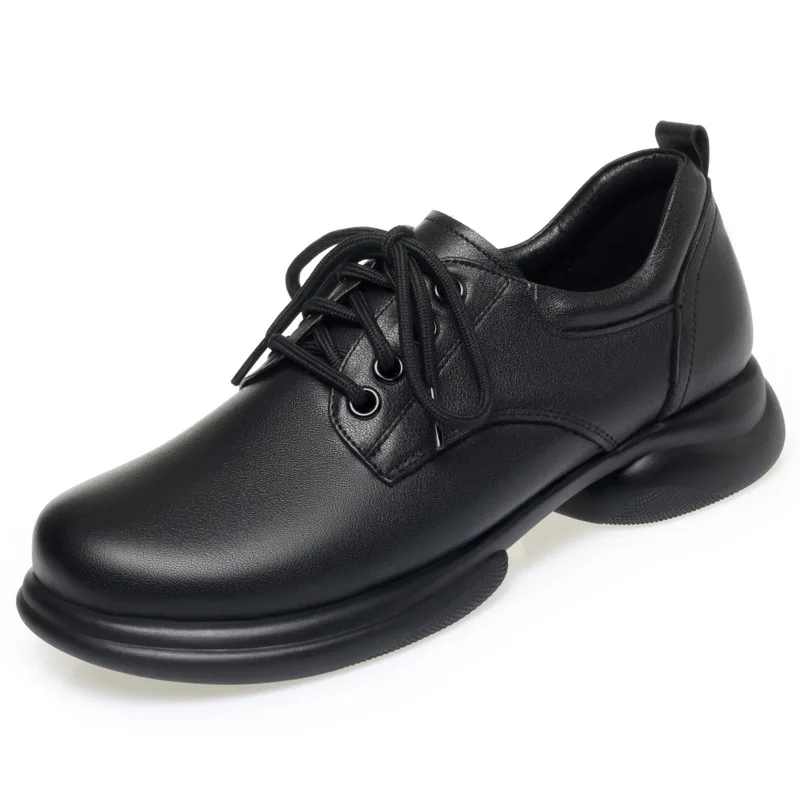 

Удобные женские туфли высшего качества из натуральной кожи, осень 2024, туфли на плоской платформе, черные оксфорды для офиса, мамы, работы