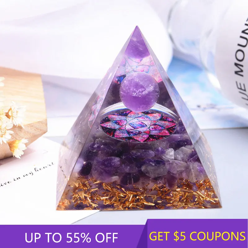 

Natural Brazilian Amthyst Orgonite Pyramid Quartz Crystal Sphere Ball Reiki Healing Chakra Energy Orgone Stone Meditation Decor