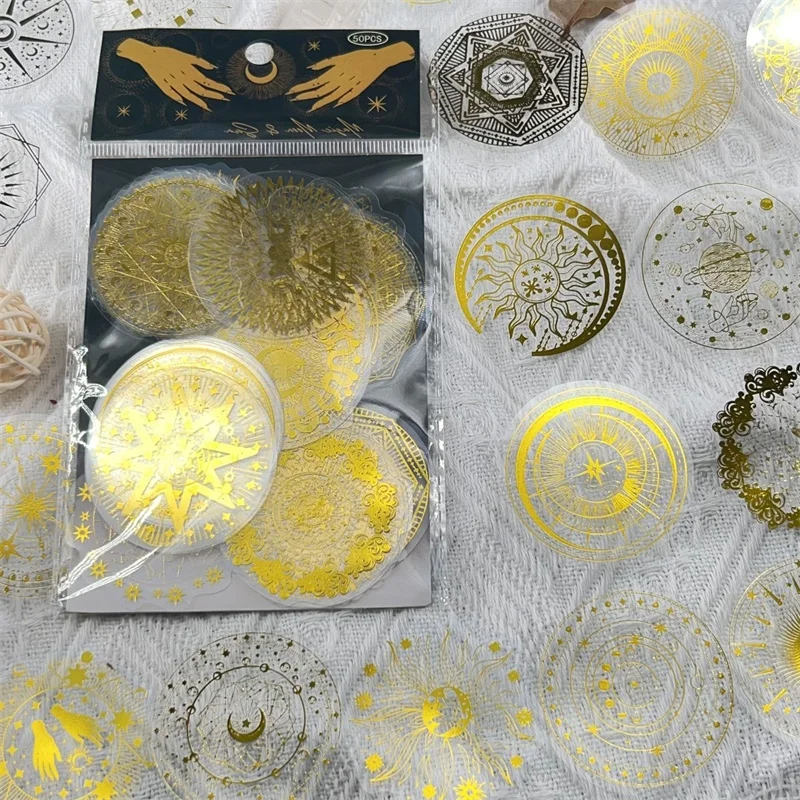 

50PCS Gilded Astrology PET Sticker Aesthetic Decoration Scrapbooking Stationery DIY Hand Accounting Supplies for Kids