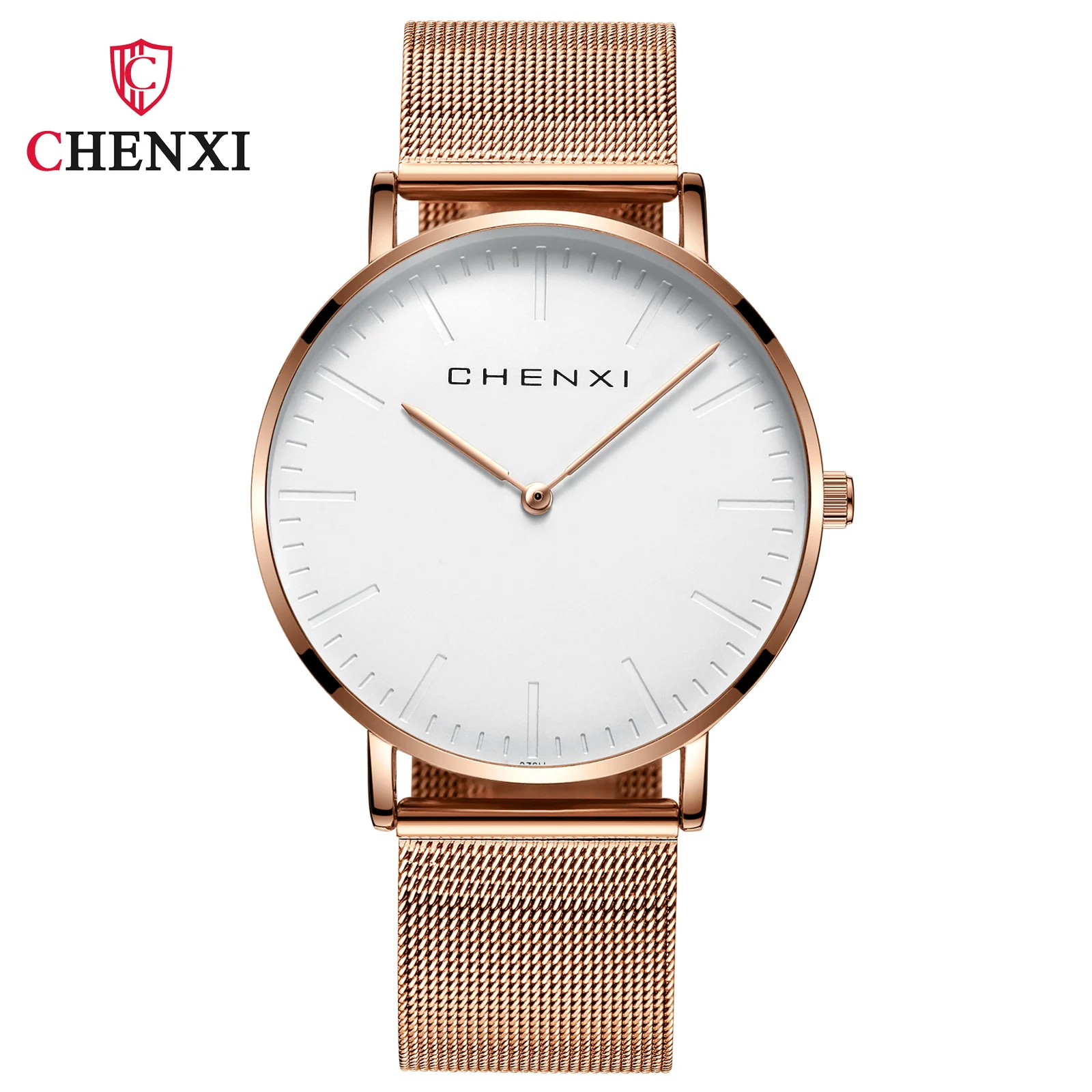 CHENXI 076H Couple Quartz Watches Fashion Simple Pointer Mesh strap Wristwatch for Men and Women Gift Clock Montres