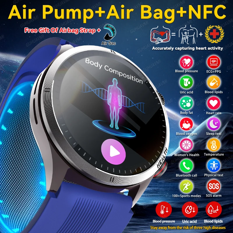 2026 NEW AIR Bag Health Smart Watch ECG+PPG Blood Pressure Heart Diagnosis BT Call Three High Analysis NFC Broadcast Smartwatchs