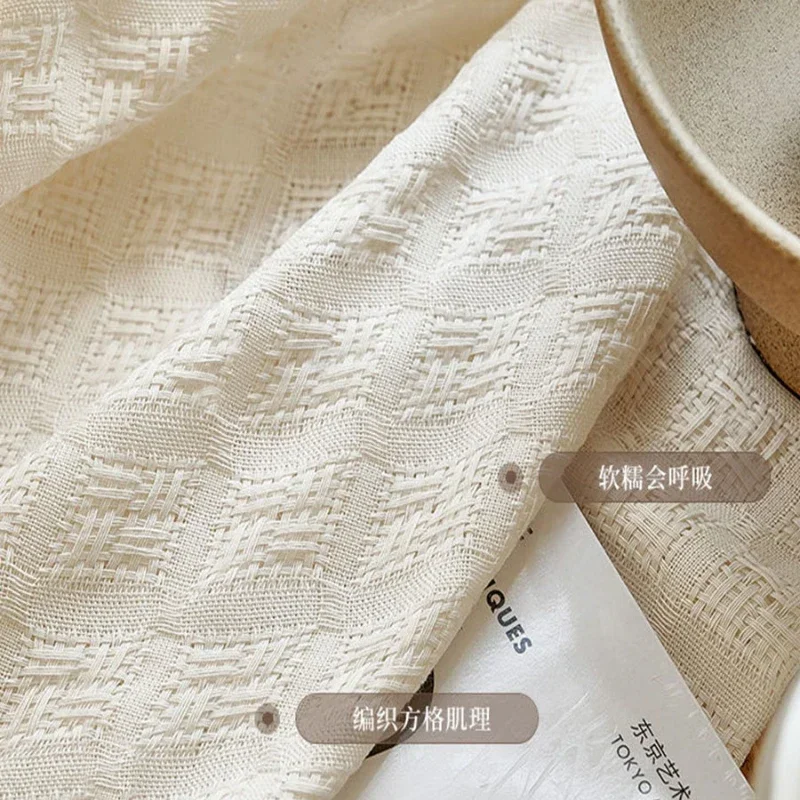 280x50cm Thickened Warp Knitted Checkered Texture Gauze Retro Imitation Cotton Linen Fabric DIY Sewing Used for Making Curtain