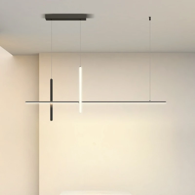 Nieuwe Restaurant Kroonluchter Moderne Eenvoudige Eetkamertafel Barverlichting Lange Strip Spotlight Creatieve Designer Hanglampen