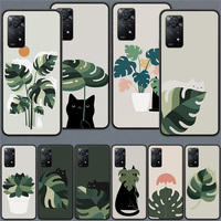 Plants and Cat Minimalism Phone Case For Redmi Note 13 5G Plus Capa 12 12C 10A 10C 10 9A 9C 9T 9 8A 8 K70 K60 Pro Xiaomi A2 Lite