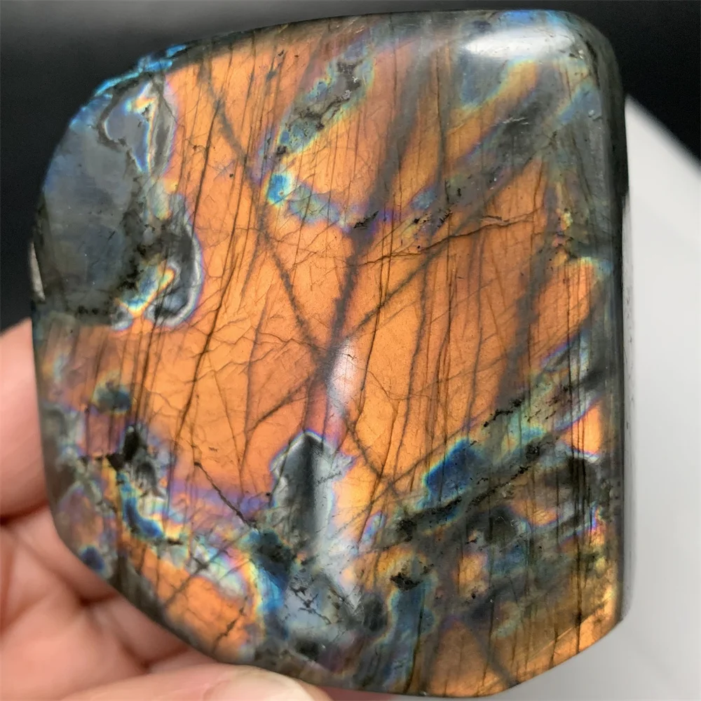 Natural HOT Orange Light Labradorite Ornaments Standing Blocks Beads Yellow Purple Pink Green Light Labrador Stones Specimen