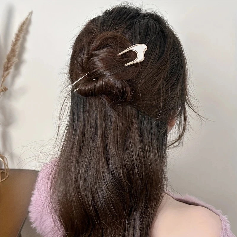 Épingle à cheveux élégante en forme de U, 2 pièces, épingles à cheveux en métal, fourchette à cheveux, accessoires de cheveux simples français pour femmes à la mode