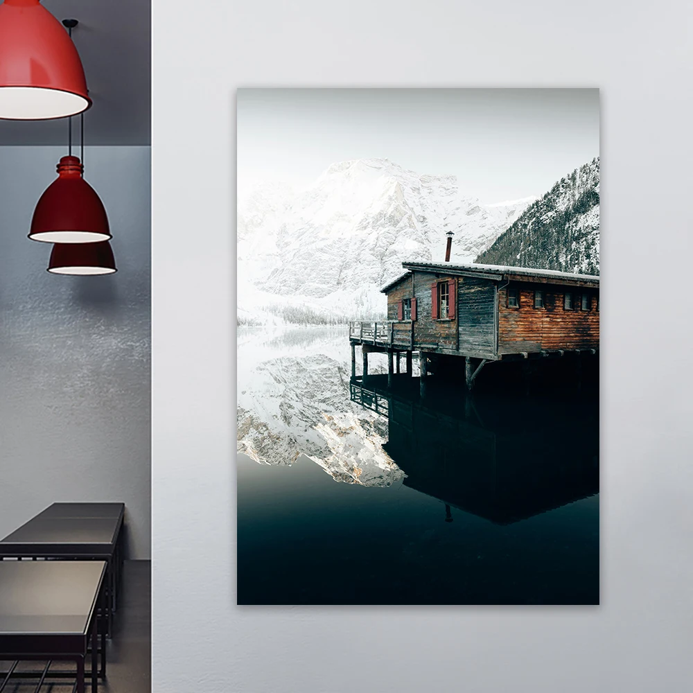 Nature Landscape Green Forest Mountain Lake Boat Poster Lago di Braies Italy Pragser Wildsee Art Italy Landscape Wall Decor