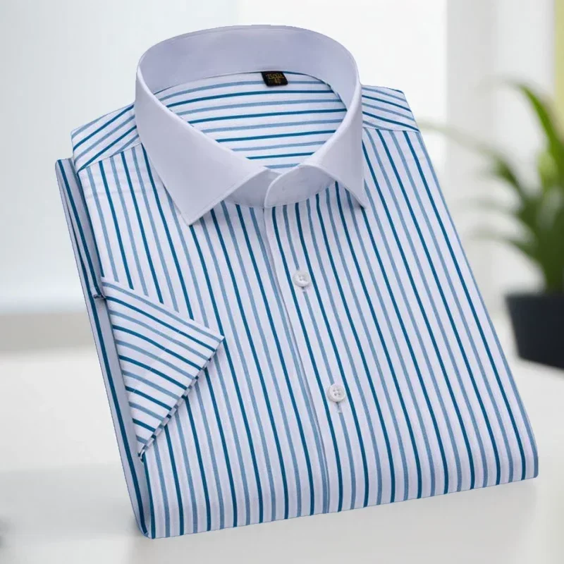 DP 100S  Shirt Slim Fit Pure Cotton Men's High End Short Sleeved High Count No Iron Splicing Collar Men Summer  Clothes