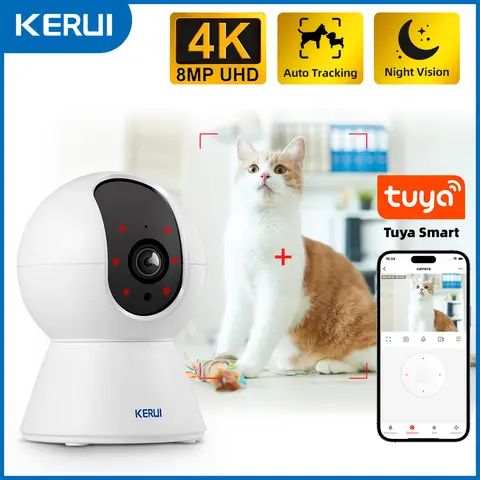 KERUI-cámara IP WiFi para mascotas, cámara de seguridad para el hogar para perros y gatos, Tuya Smart 4K, 8MP, vídeo HD, visión nocturna, vigilancia, alertas AI, Mini cámara