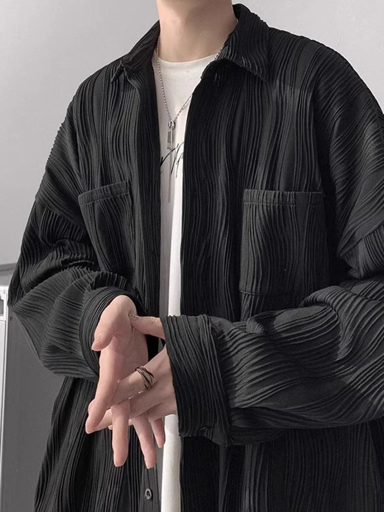

Мужская осенне-зимняя рубашка большого размера с текстурой, длинным рукавом, свободного кроя, на пуговицах, повседневная, верхняя одежда