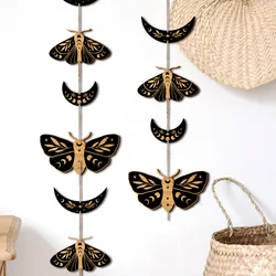 Wooden Moon Phase Wall Hanging Decorative Ouija Board Moth Butterfly Wall Stickers Crystal Base Altar Meditation Wiccan Decor