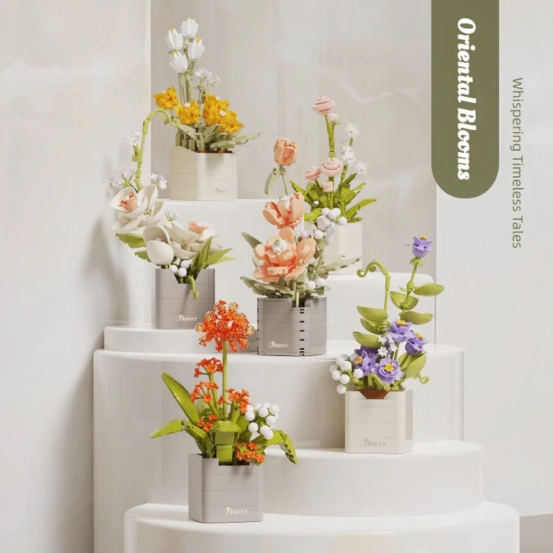 

Flower Building Blocks Rose Lotus Lily Daisy Carnation Oriental Blooms Everlasting Plant Bouquet Toy for Adults Girls Gifts