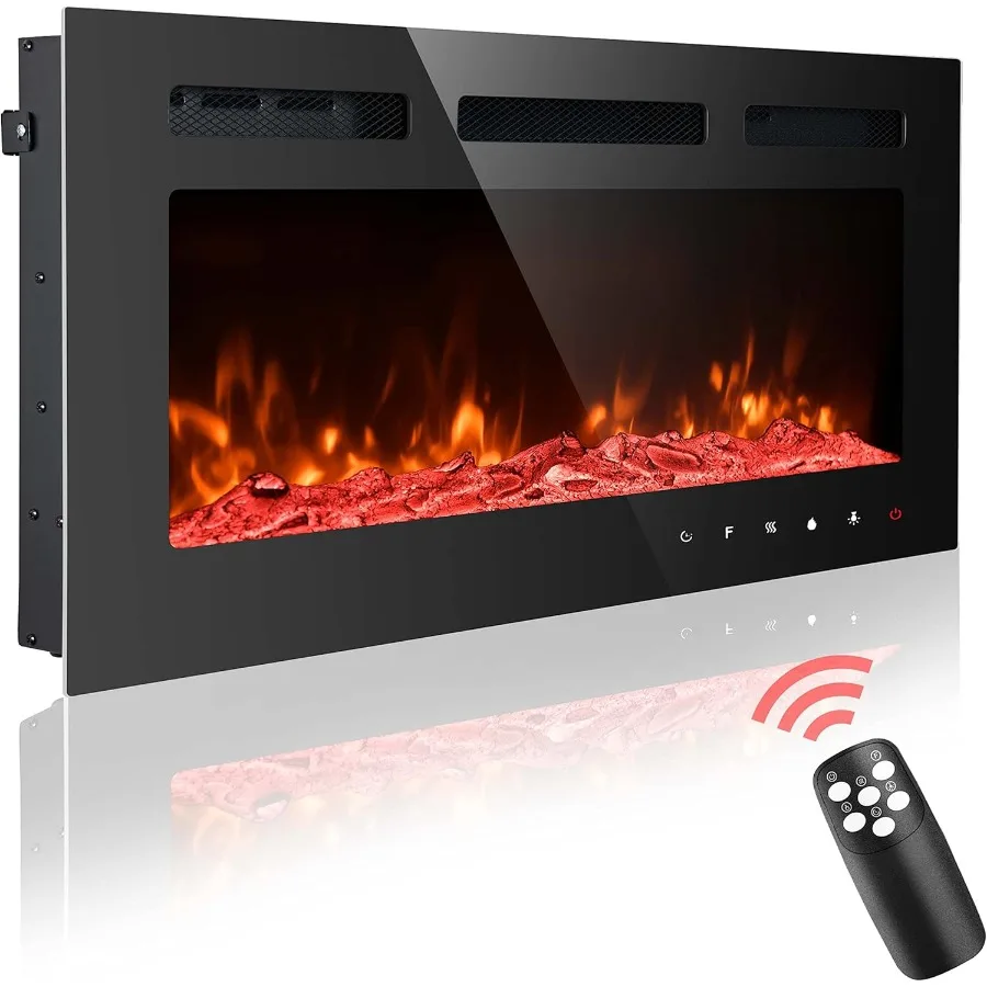 Inserto per camino elettrico da 36 pollici montato a parete con timer di controllo remoto a 12 colori di fiamma per un'atmosfera accogliente del soggiorno e Ener