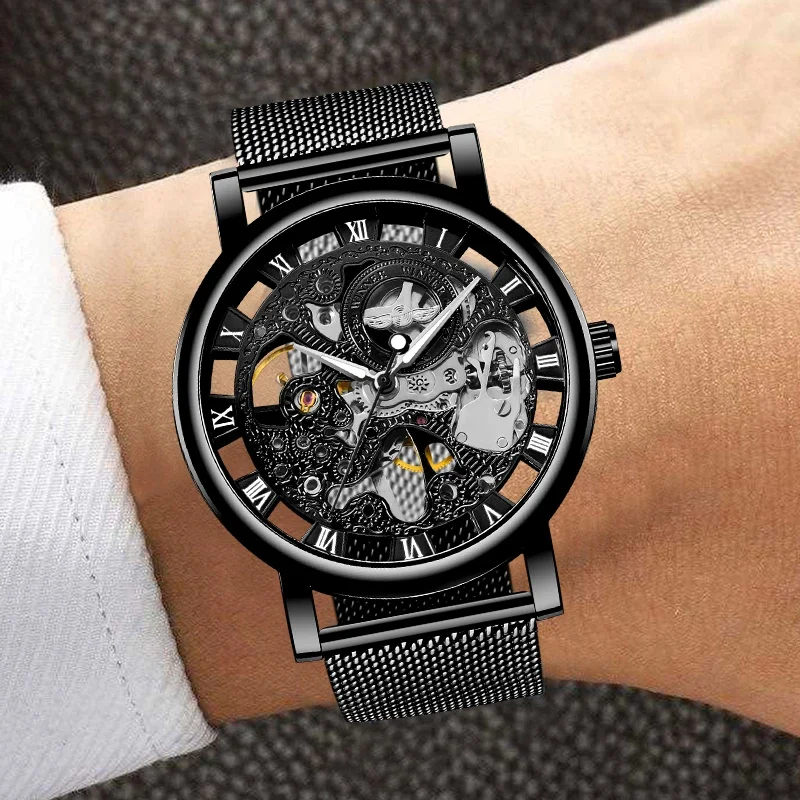 Dropshipping 2020 Fashion Brand WINNER Mens Mechanical Watches Men\'s Stainless Steel Skeleton Hand Wind Wristwatches for Sale