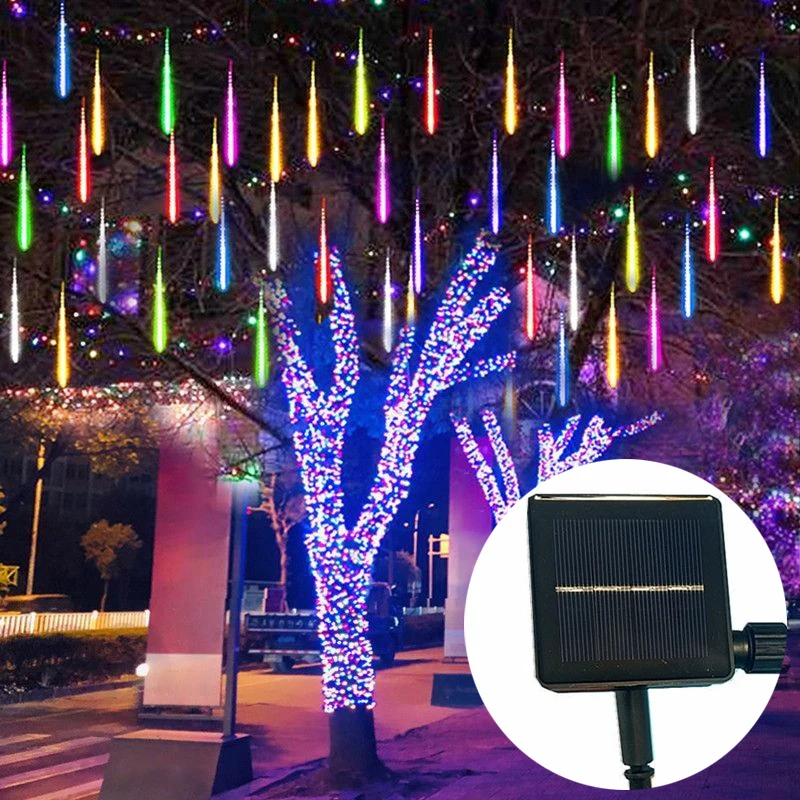 8 Tubes 288 Leds Meteor Shower Rain String Lights,Solar Icicle Tree Lights Outdoor Raindrop Lamp For Yard Party Patio Xmas Decor