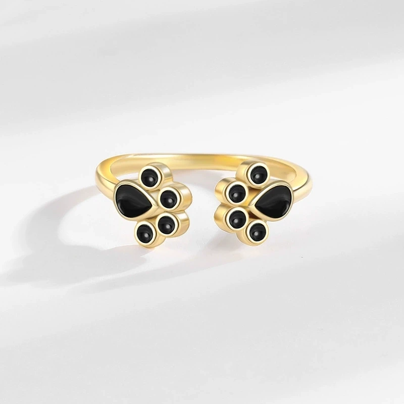 New Cute Cat Paw Open Ring, Adjustable Kitten Footprint Finger Ring for Women, Minimalist Animal Lover Stackable Jewelry Gift