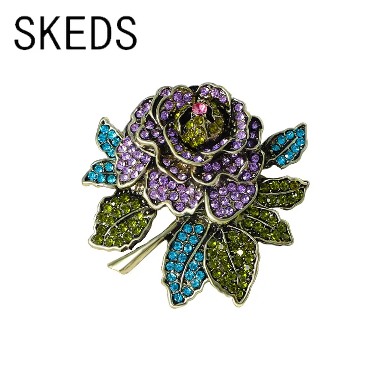 

SKEDS Exquisite Vintage Women Full Crystal Men Heavy Industry Flower Brooches Pins Fashion Palace Plant Rhinestone Jewelry Gift