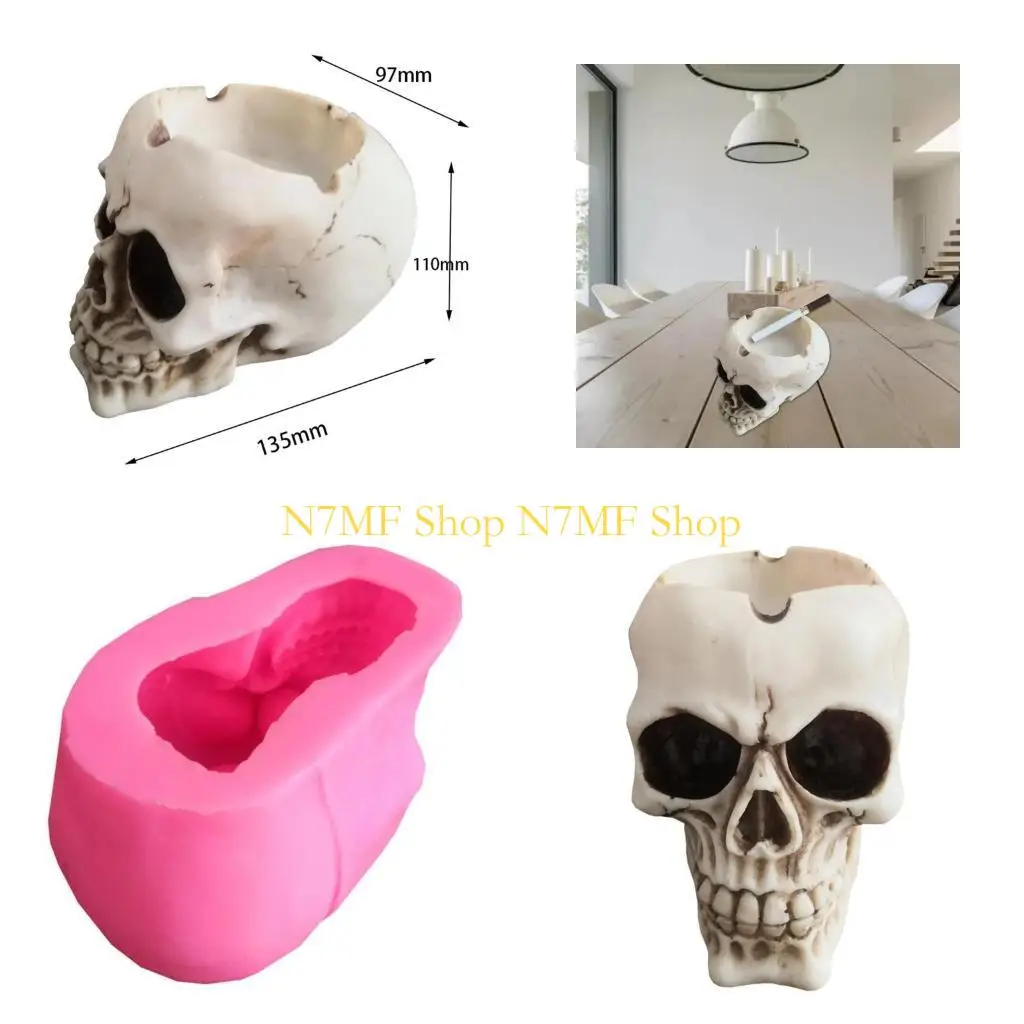

N7MF Skull-shaped Ashtray Silicone Mold Resin Mold for DIY Craft Jewelry Tool