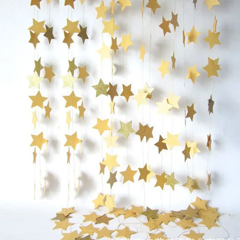 Gold Silver 4M DIY Glitter Paper Garland Hanging Star 10CM String Curtain For Wedding Birthday Christmas Party Supplies