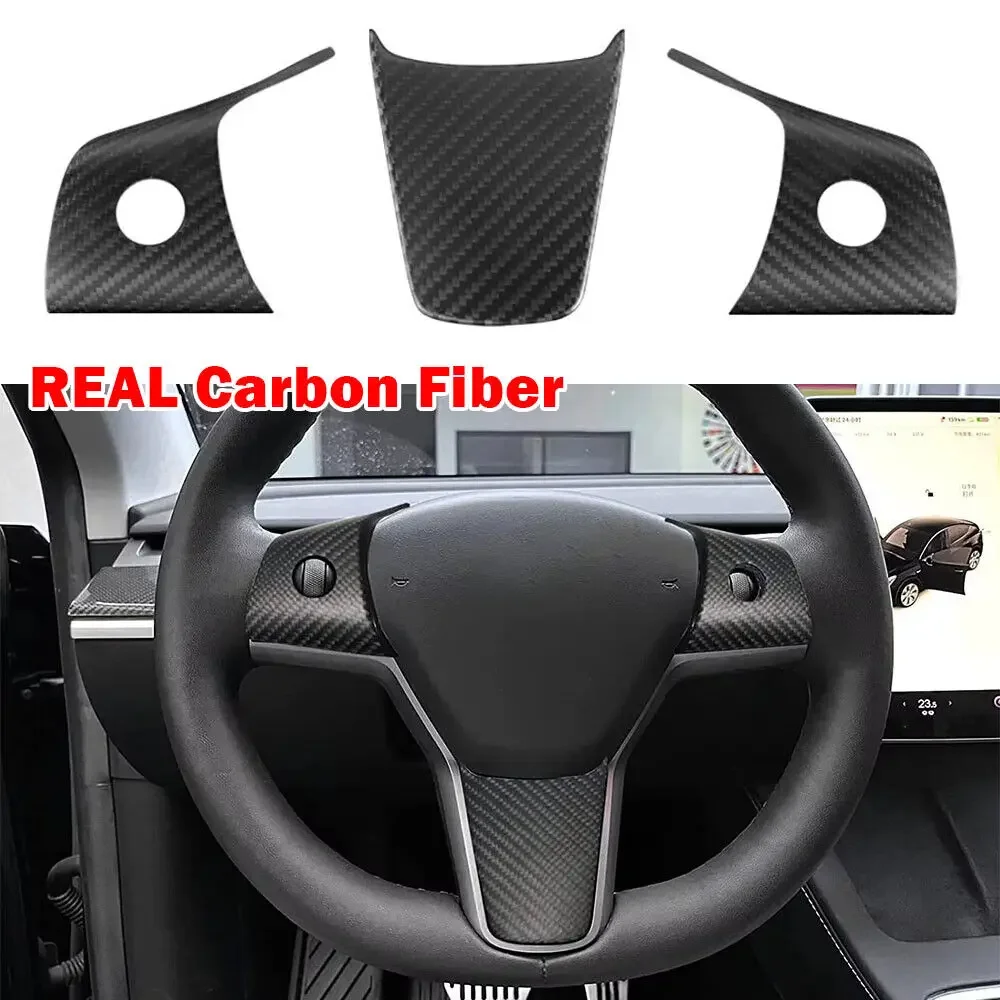 

For Tesla Model 3 Y 2019-2023 Real Carbon Fiber Style Interior Car Steering Wheel Cover Trim Frame Decor Modified Accessorie