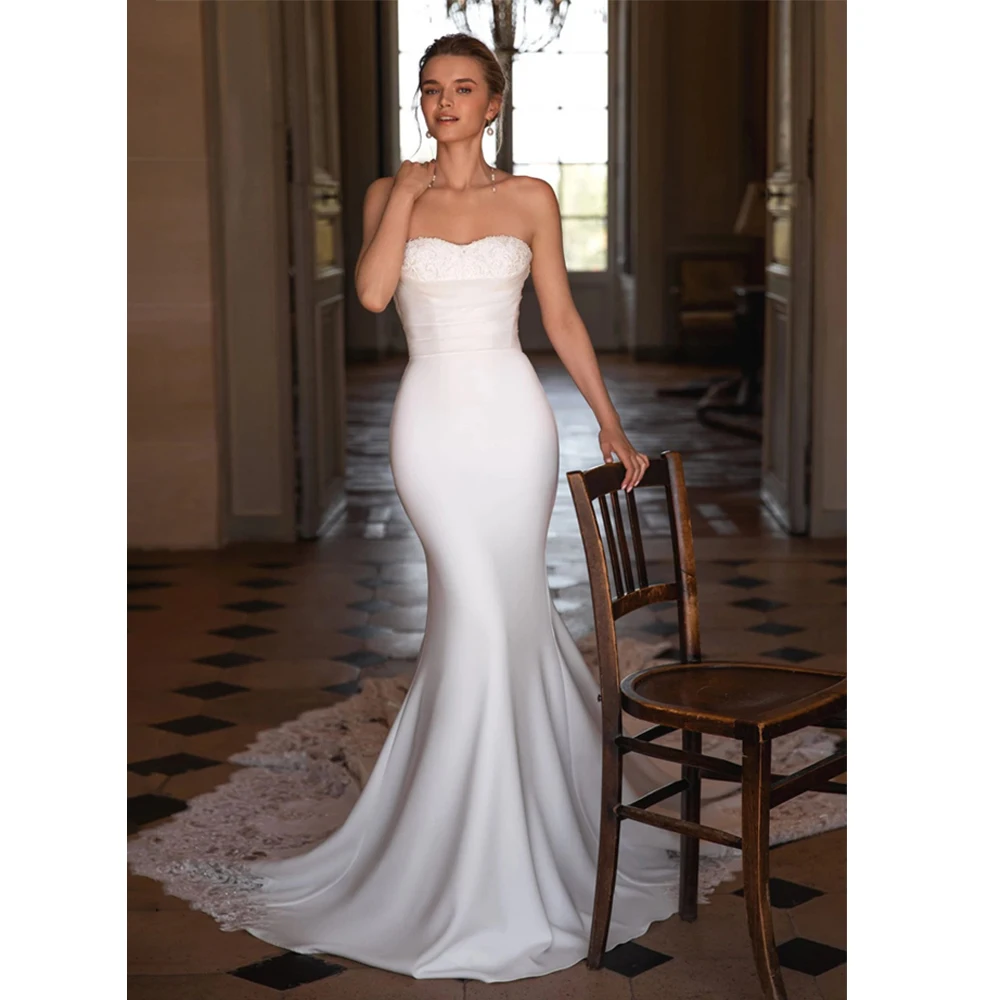 

Customized Sweetheart Sleeveless Mermaid Wedding Gown Backless Zipper Long Train With Lace Bridal Gowns