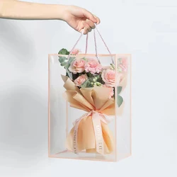 Flower Packing Box Transparent PVC Flower Bouquet Bagging Florist Decoration Long Tote Clear Bag Collocation Packaging Bag