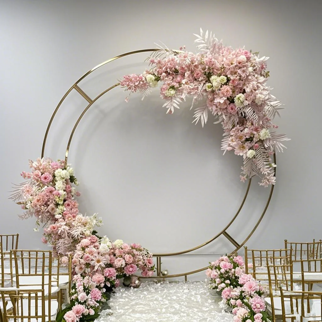 

Round Wedding Backdrop Iron Stand Flower Ring Birthday Party Outdoor Balloon Background Decoration