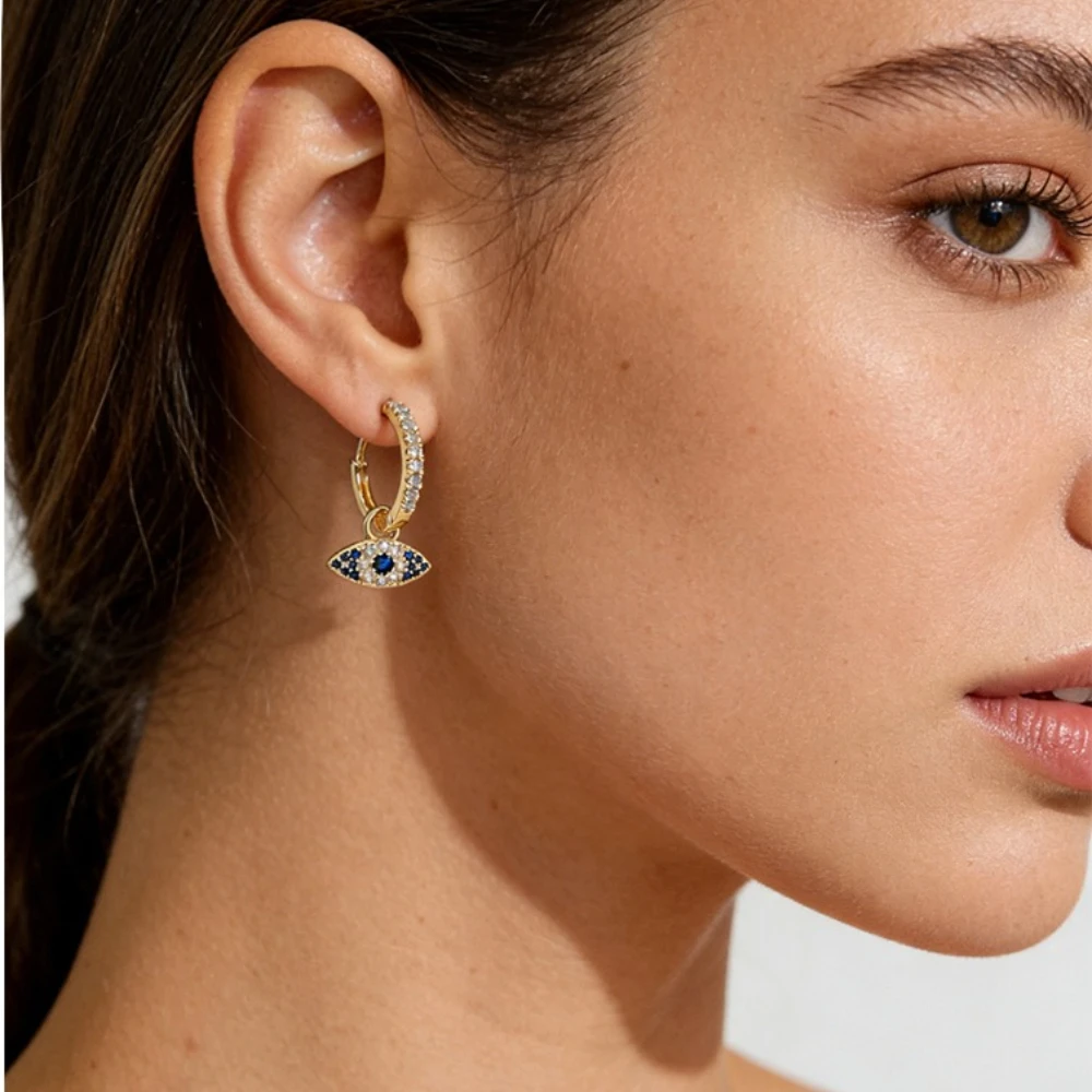 Elegant Evil Eye Dangle Hoop Earrings Dainty Blue Cubic Zirconia Mysterious Jewelry for Women Clubwear Night Out Gift Daily Wear