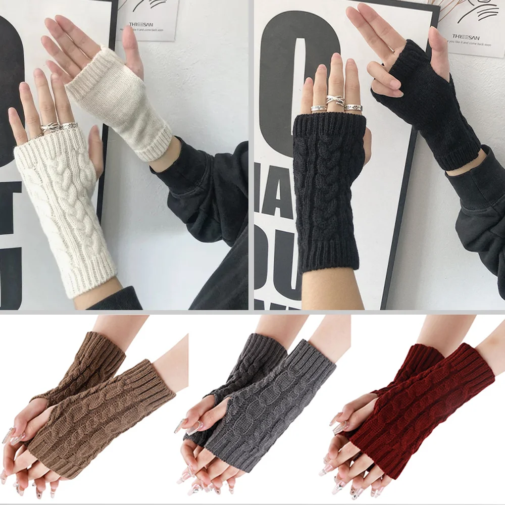 الخريف الشتاء بلون محبوك قفازات دافئة دراجة نارية القيادة نصف اصبع القفازات قفازات في الهواء الطلق التنقل اليومي الدفء #4