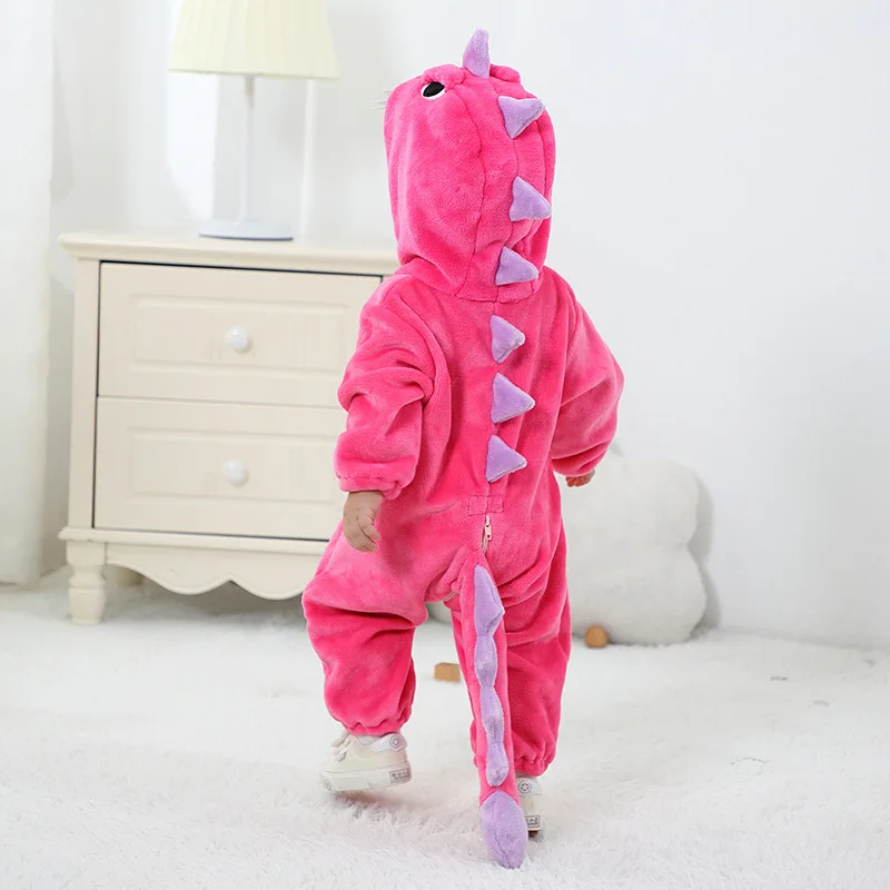 New Lovely Dinosaur Baby Girls Clothes Romper Soft Warm Winter Infant Onesie Bodysuit Kigurumis Cosplay Costume Hooded Zipper