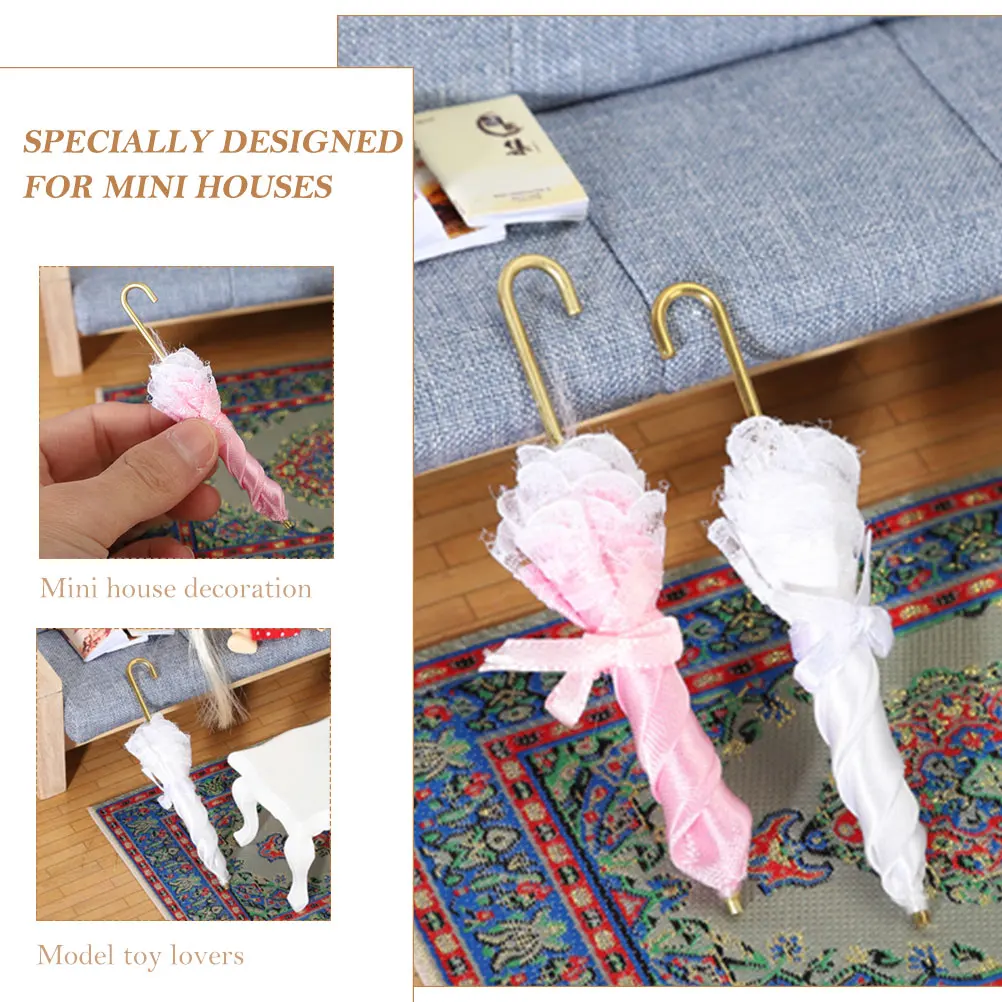 

2 Pcs Mini Umbrella Minis Umbrellas Simulated House Toy Furniture Tiny Household Products Child