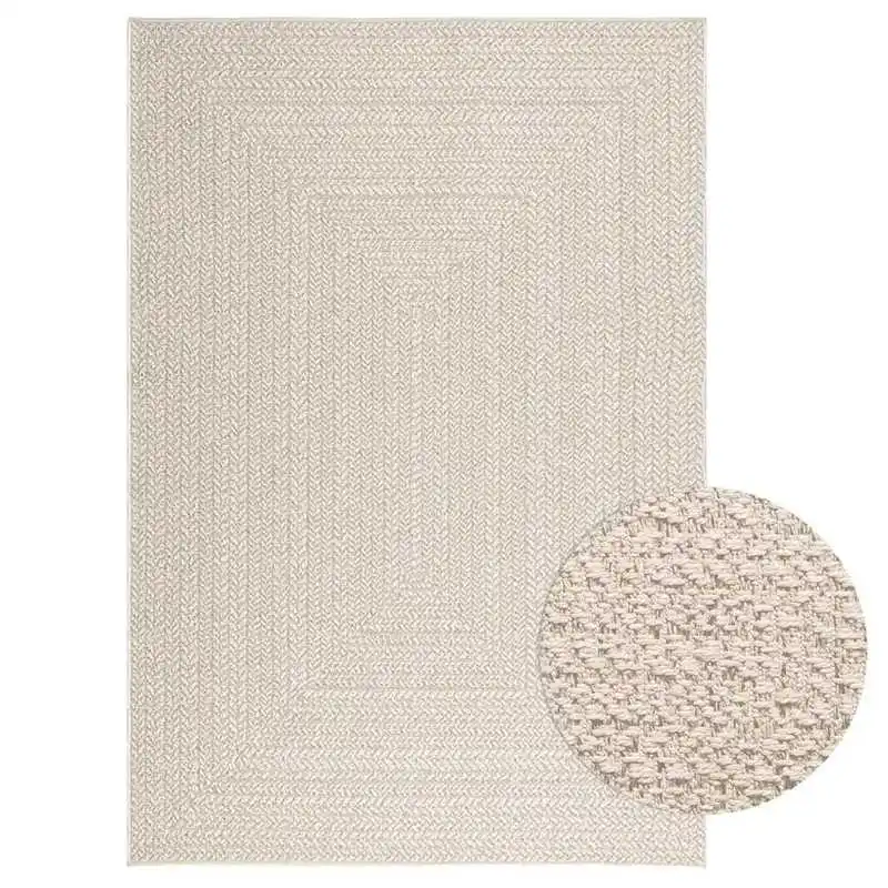 Jute-ähnlicher cremefarbener Teppich 140x200cm, Hochwertig & Pflegeleicht, für Innen- und Außenbereich