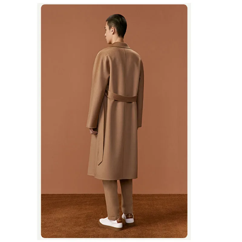 Luxury Autumn Winter Men's Double-sided Cashmere Camel Long Double-breasted Elegant Noble Coat Soft Luster Classic Men's Wear