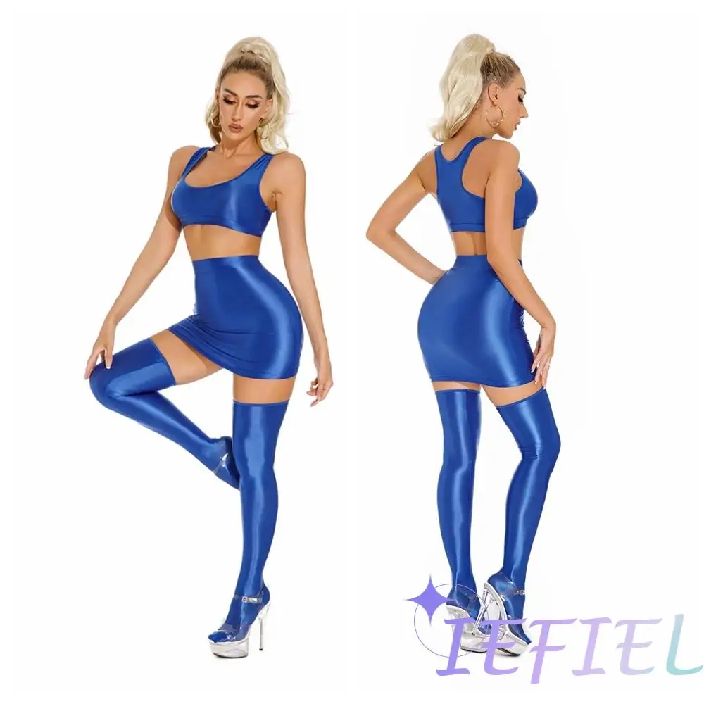 Ladies Disco Party Club Pole Dance Nightclub Performance Suit Skinny Bodycon Skirt Playsuit Pantyhose Stockings Tights Outfits