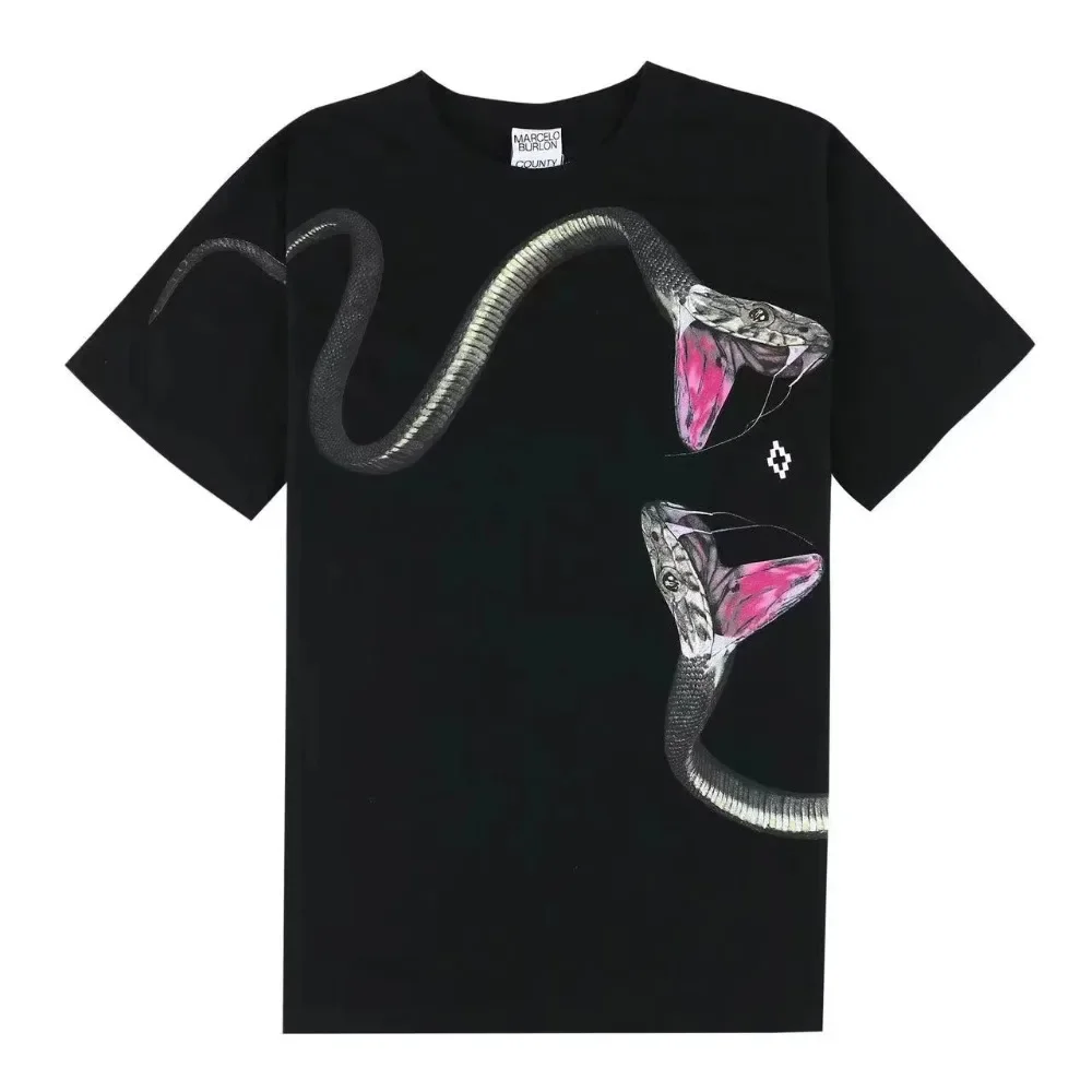 

Футболка с коротким рукавом и принтом Black Mamba Snake для мужчин и женщин, свободная рубашка с круглым вырезом, топ в одном стиле, американская городская мода