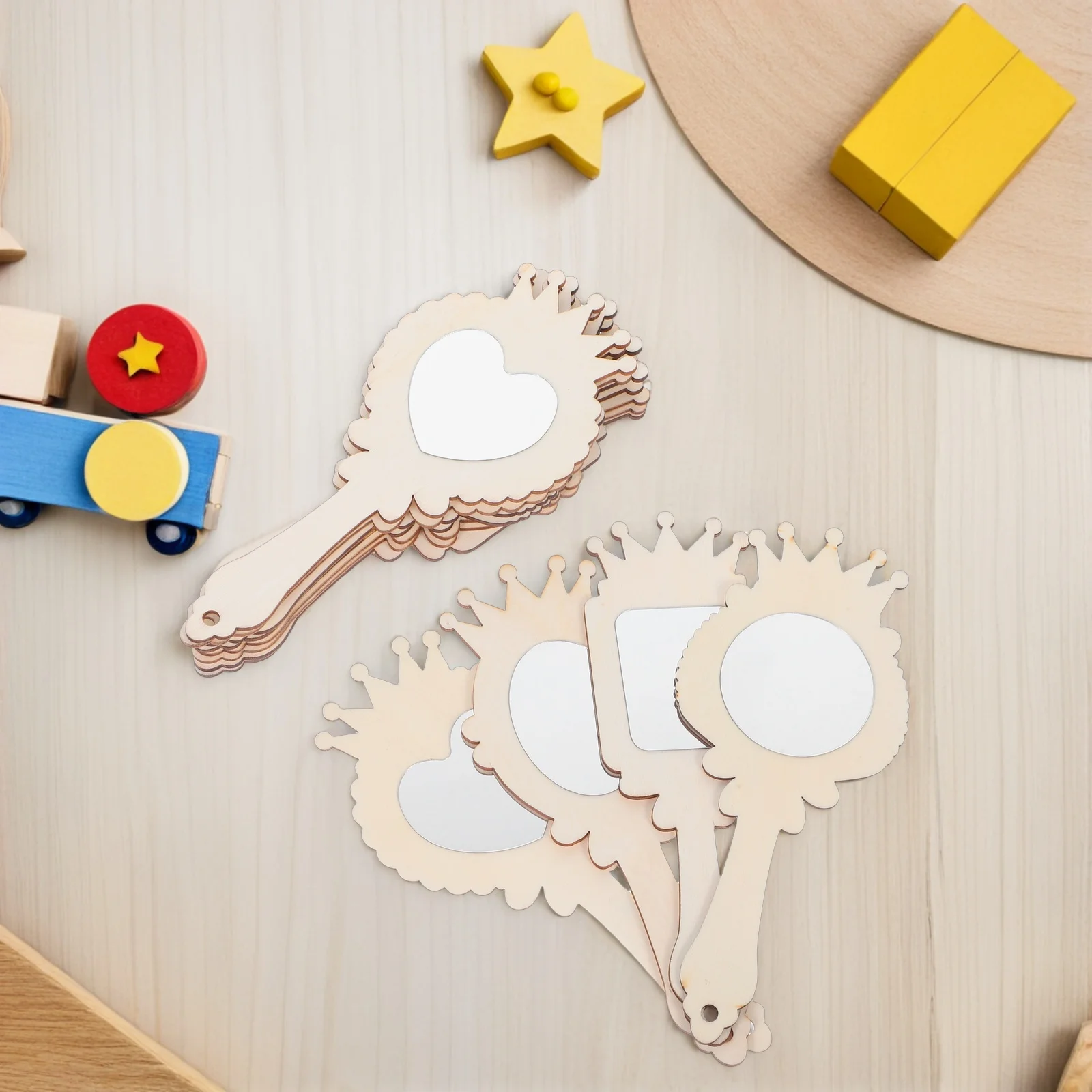 

12 Pcs 's Wooden Princess Mirror Small Handheld Crafts for Handle Cute Little Girls with Frame Set