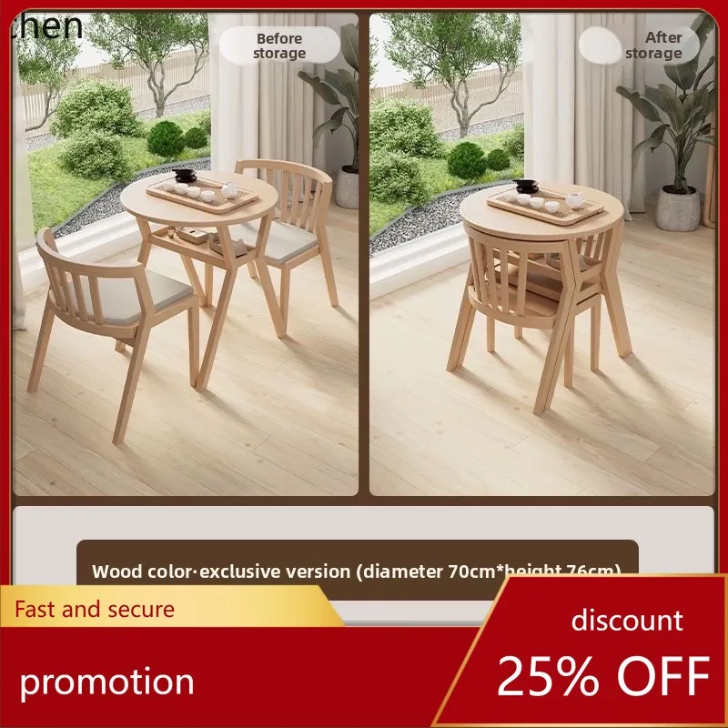 ZML Leisure Table and Chair Three-Piece Set Solid Wood Tea  One Two Chairs Combination Round Table Tea Table