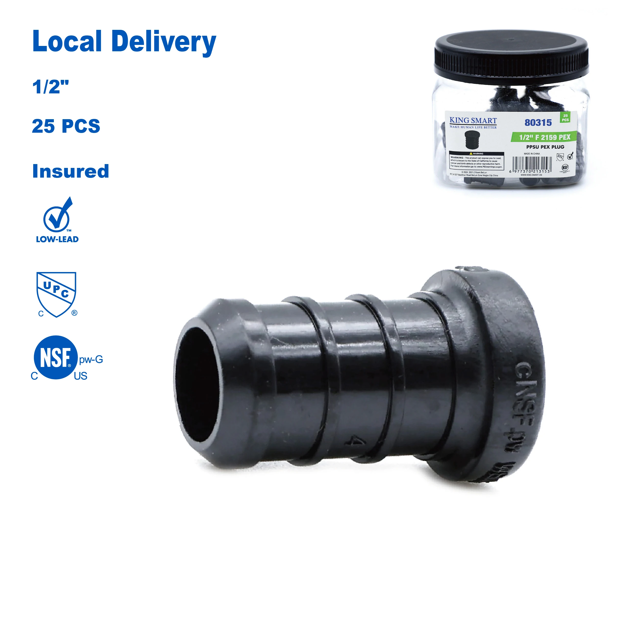 

KING SMART Crimp/F2159 PEX 1/2" PEX Plug; 25Pcs/Case; PPSU; 80315