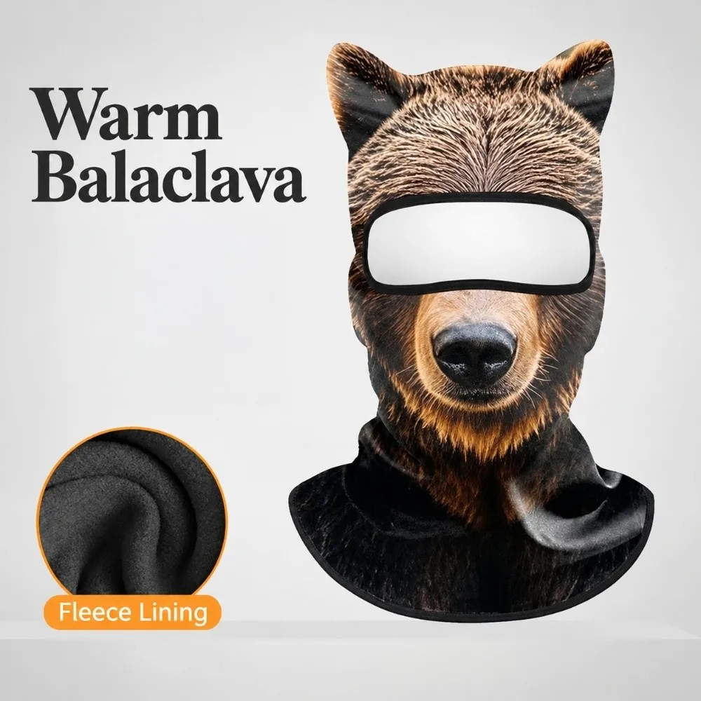 Warm Lining Unisex Balaclava Mask Stretchy Breathable Winter Full Face Mask Windproof Lifelike Animal Head Cover Skiing Cycling