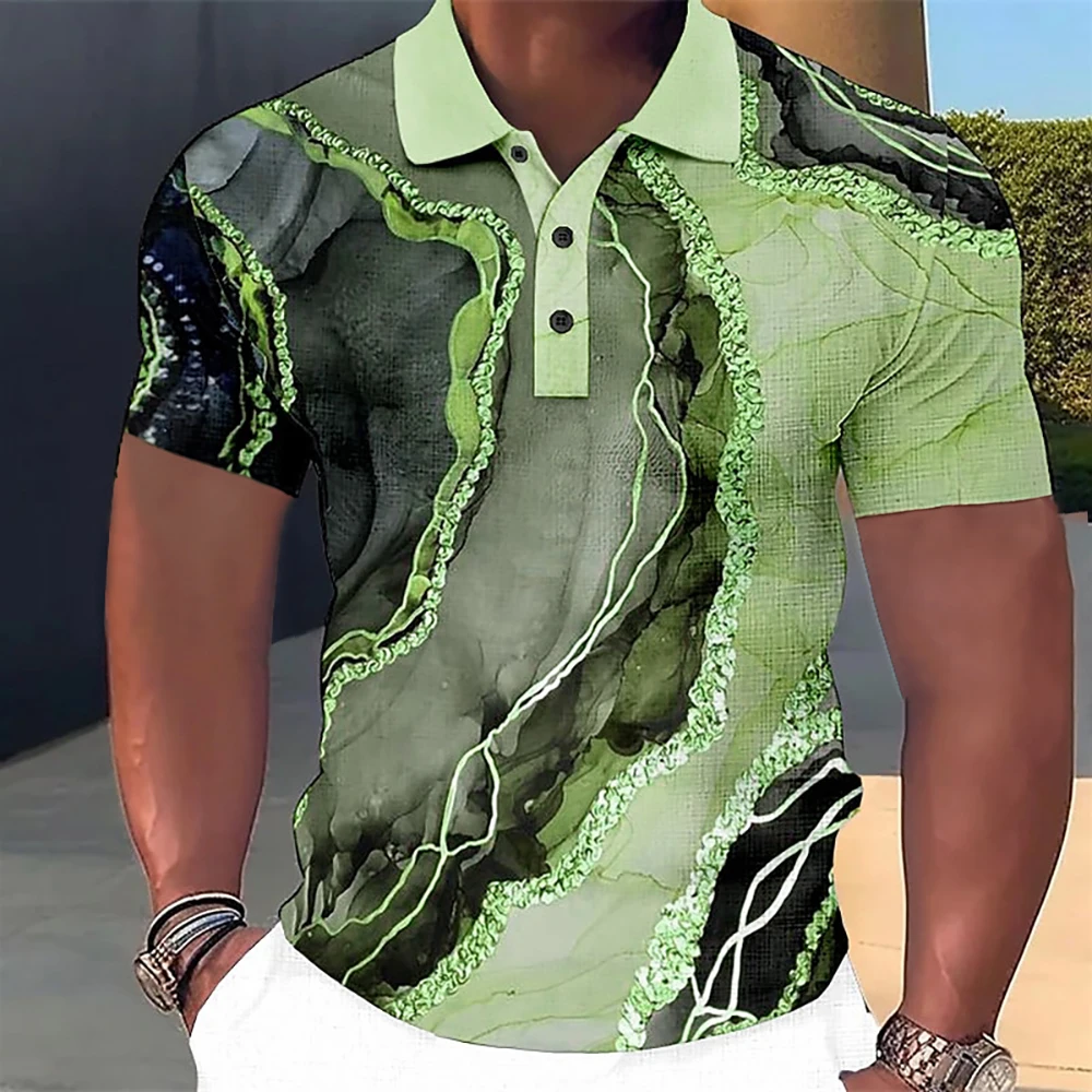 Camiseta polo de manga curta estampada colorida em 3D masculina, camisa e blusa extragrande, roupas de rua, moda e luxo