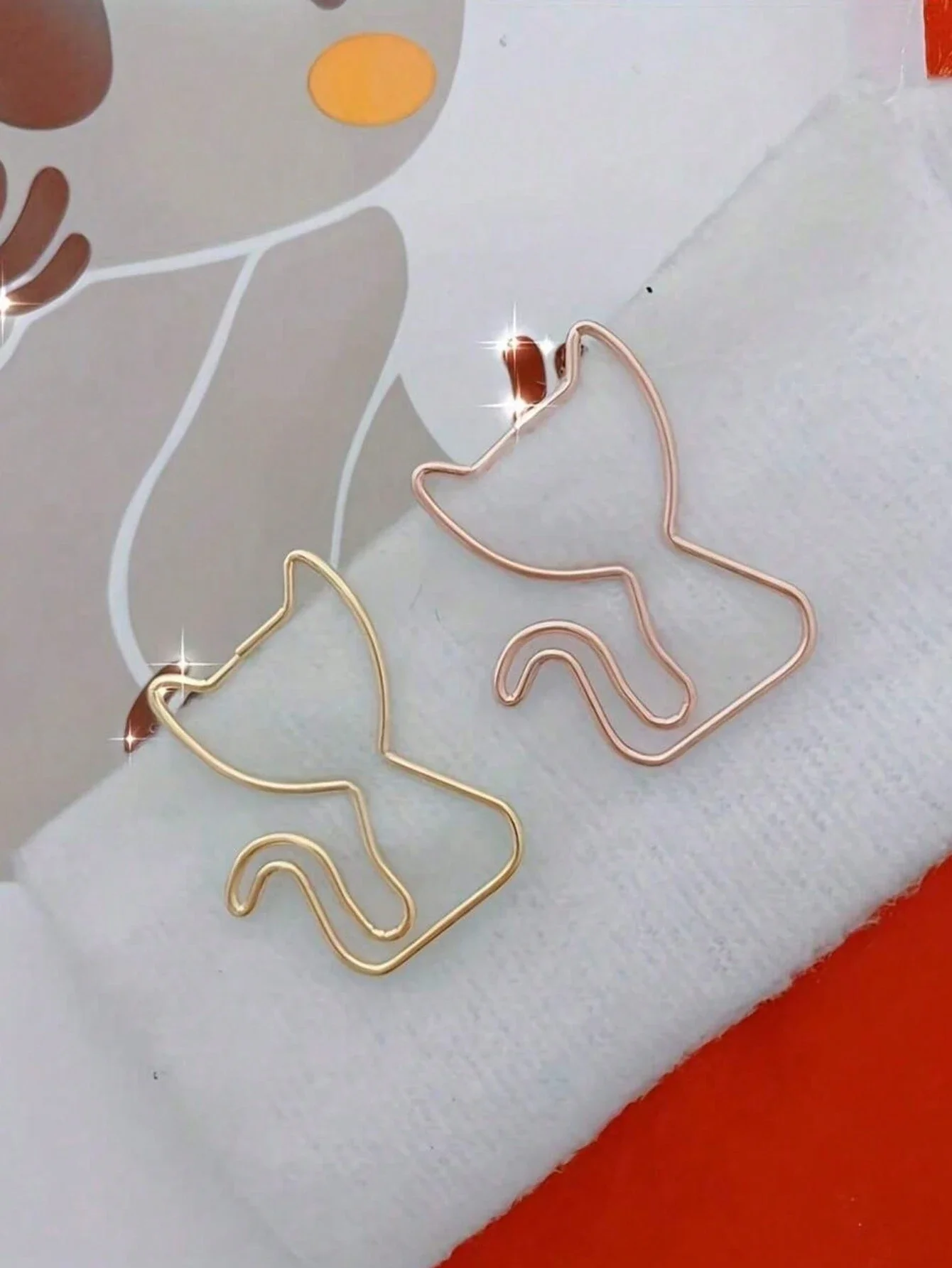 10 Uds. Clips de papel metálicos con diseño de gato y gatito, marcapáginas para cuadernos, suministros escolares, anillo de seta, Discos de goma mm A, carpeta