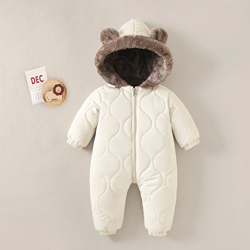 Neugeborenen-Jungenkleidung für Herbst und Winter, Fleece-gefütterter Kapuzen-Strampler, Perfekt für Outdoor-Aktivitäten, Kleinkind-Mädchenkleidung – Detail 7