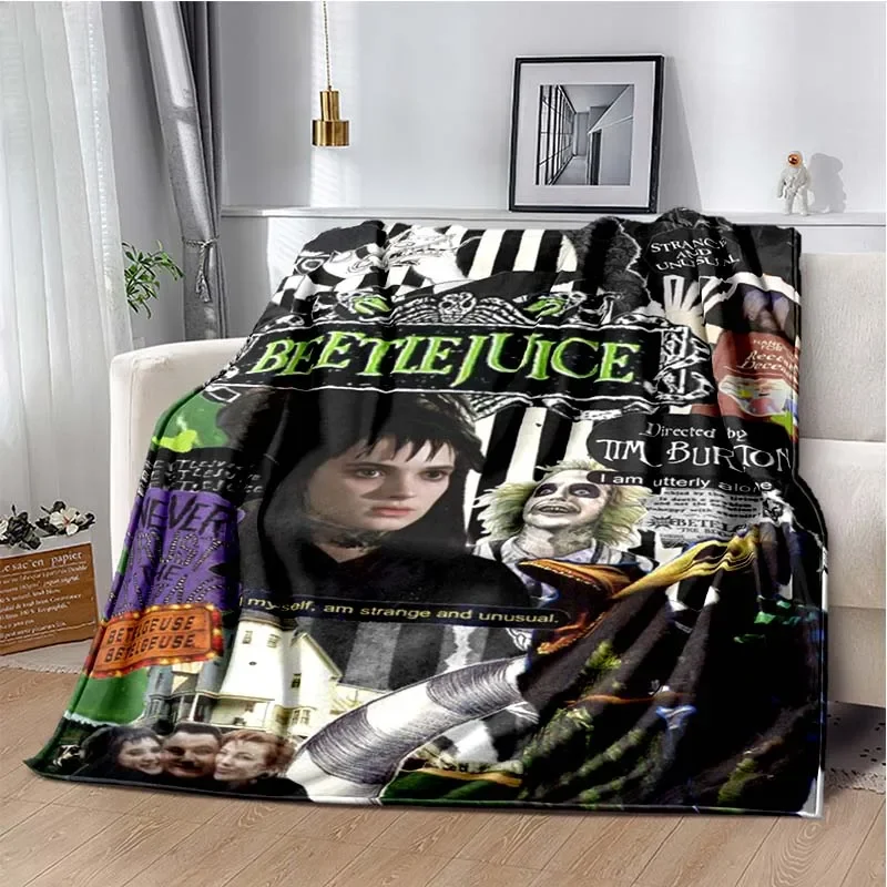 Beetlejuice Movie Fashion Blanket Retro Horror Flannel Throw Blanket Warm Plush Blanket Bedroom Living Room Sofa Picnic Blanket