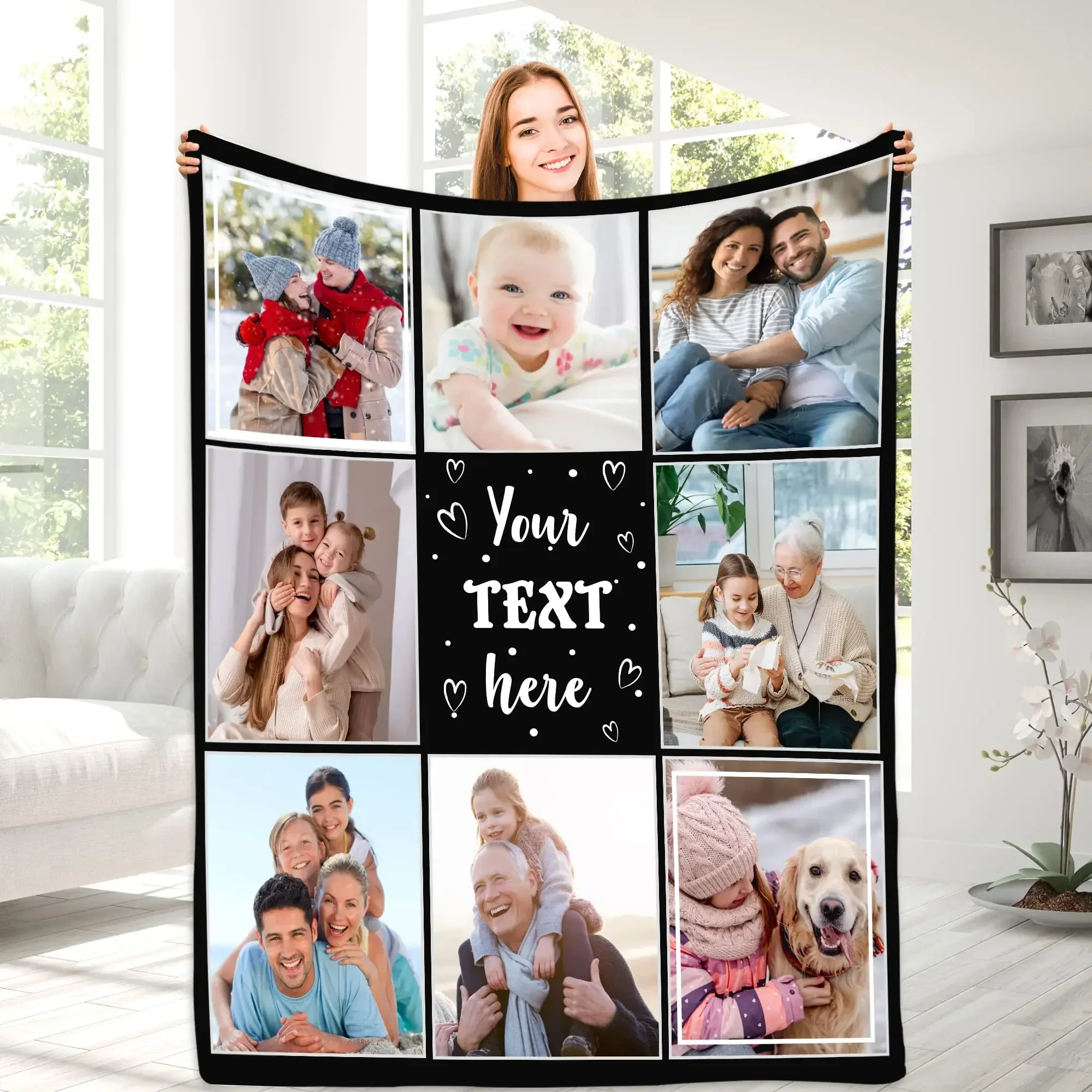 Custom Blanket With Text Photo Collage Personalized Picture Blankets Souvenirs Gifts Customized Throw Blanket for Family Mom Dad