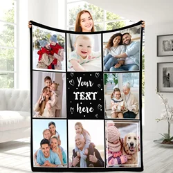 Custom Blanket With Text Photo Collage Personalized Picture Blankets Souvenirs Gifts Customized Throw Blanket for Family Mom Dad