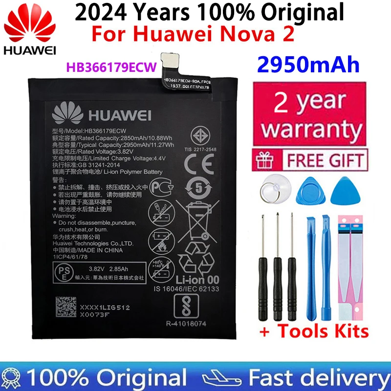 Original Replacement Battery For Huawei Nova 2 CAZ-TL00 CAZ-AL10 Nova2 HB366179ECW Genuine Phone Battery 2950mAh Batteries