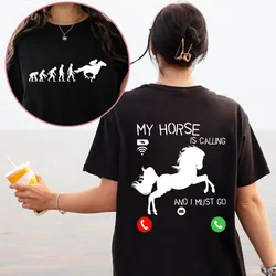 Horsing Shirt for Women Horse Riding Evolution Anime T Shirt My Horse Is Calling...and I Must Go Funny T Shirt Women T-shirts